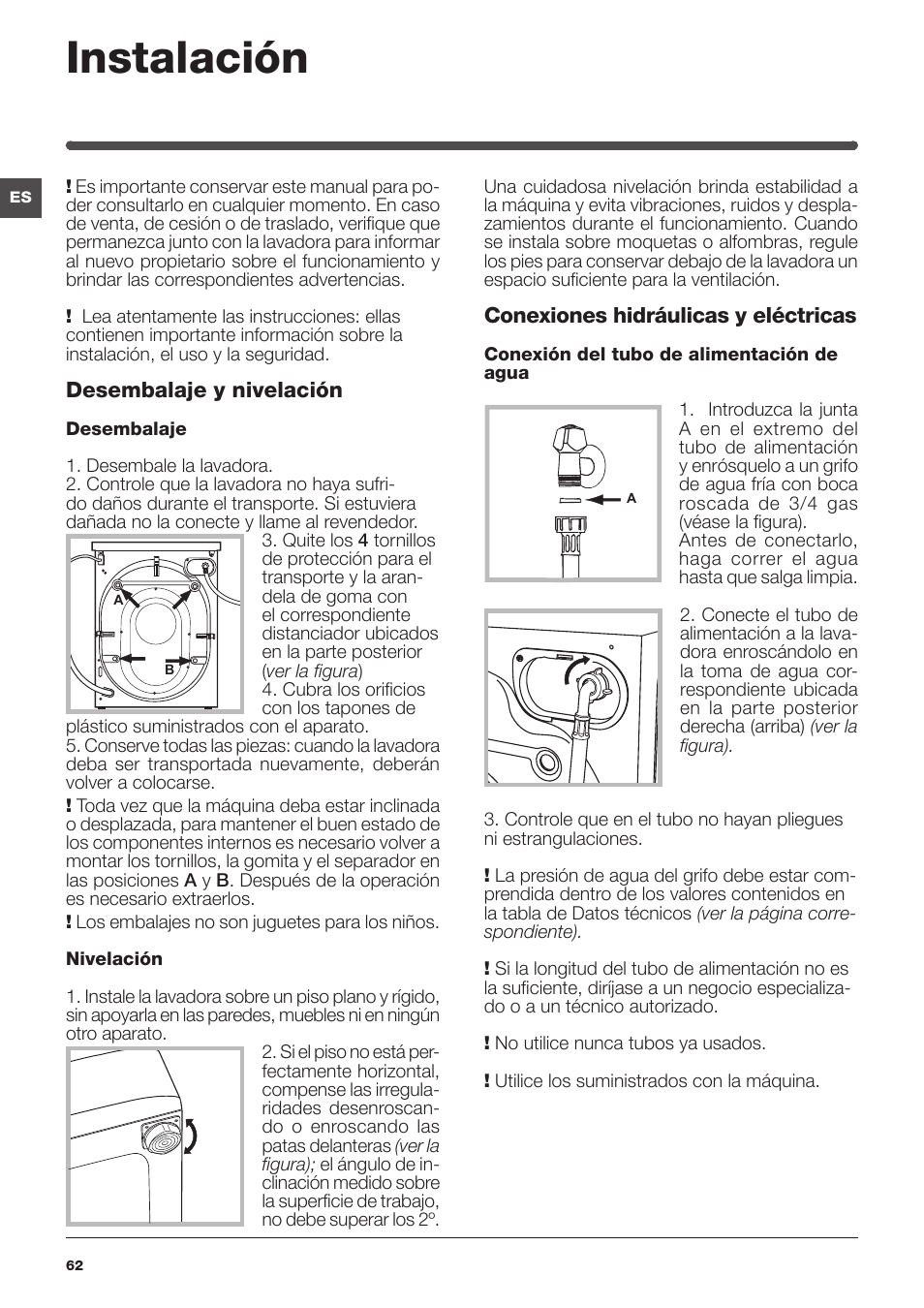 Instalación | Indesit IWUD 4125 User Manual | Page 62 / 84
