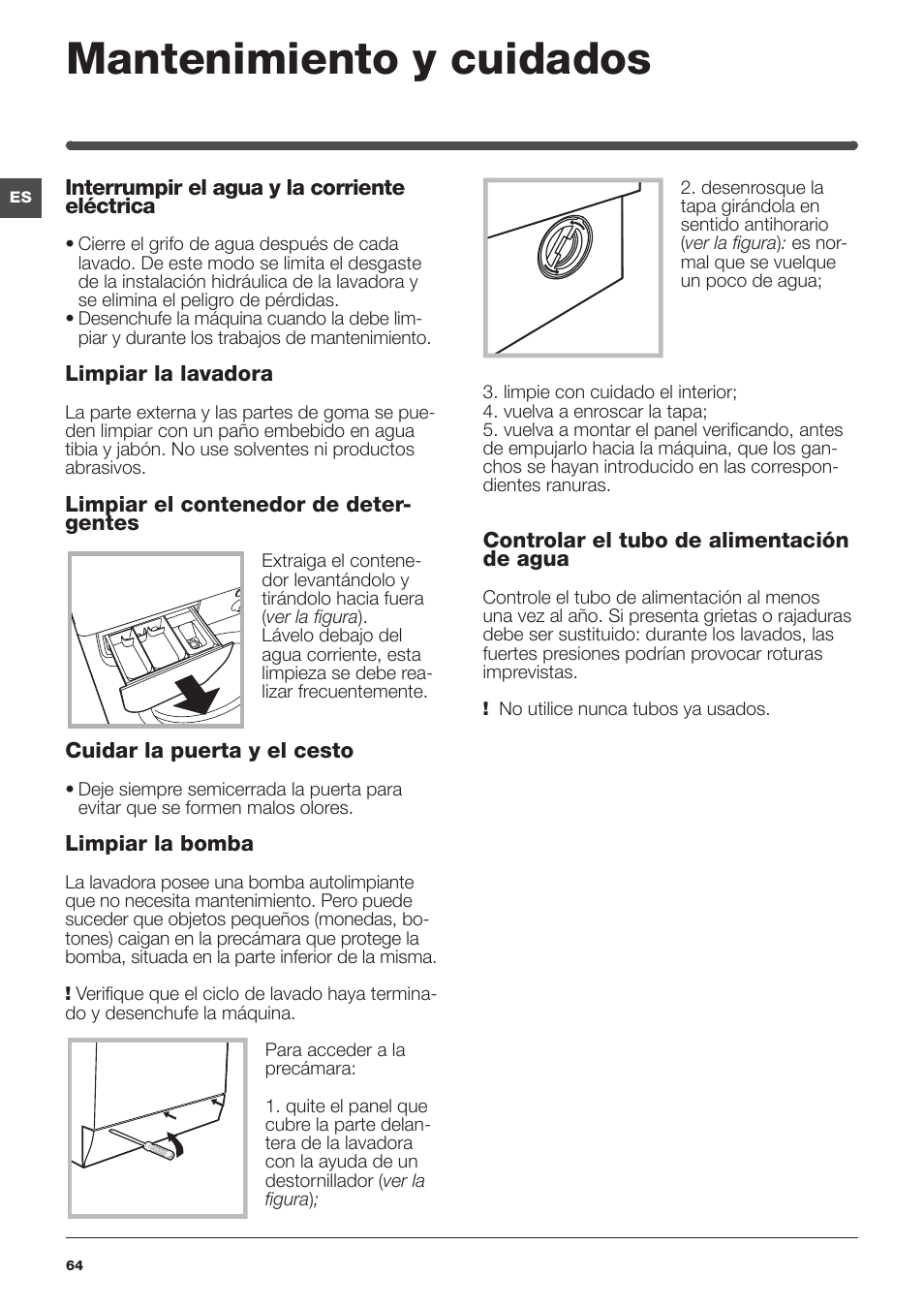 Mantenimiento y cuidados | Indesit IWUD 4125 User Manual | Page 64 / 84