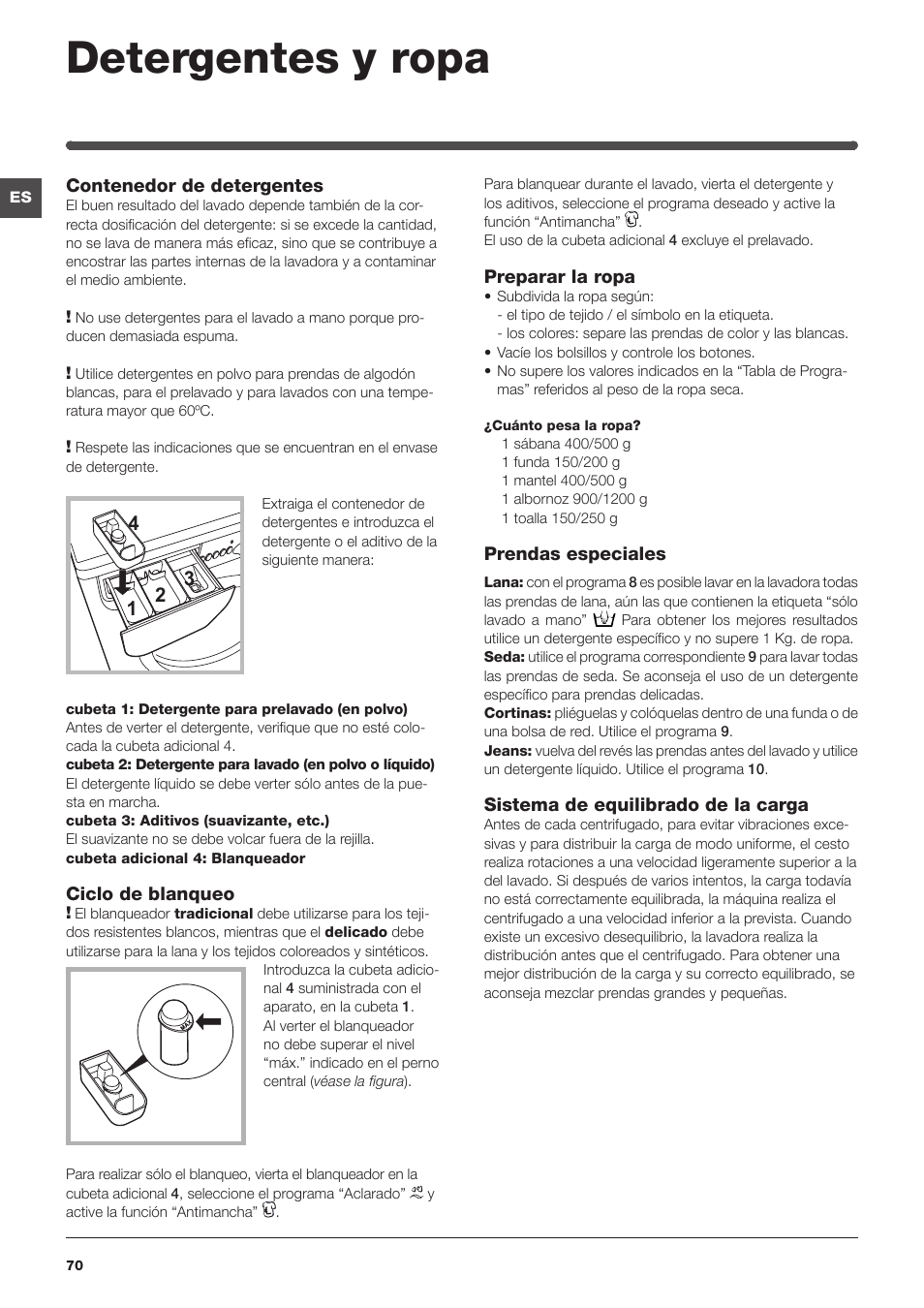 Detergentes y ropa | Indesit IWUD 4125 User Manual | Page 70 / 84