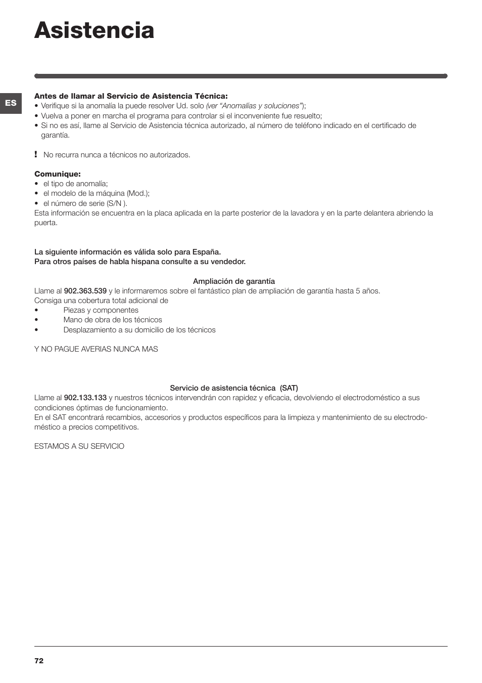 Asistencia | Indesit IWUD 4125 User Manual | Page 72 / 84