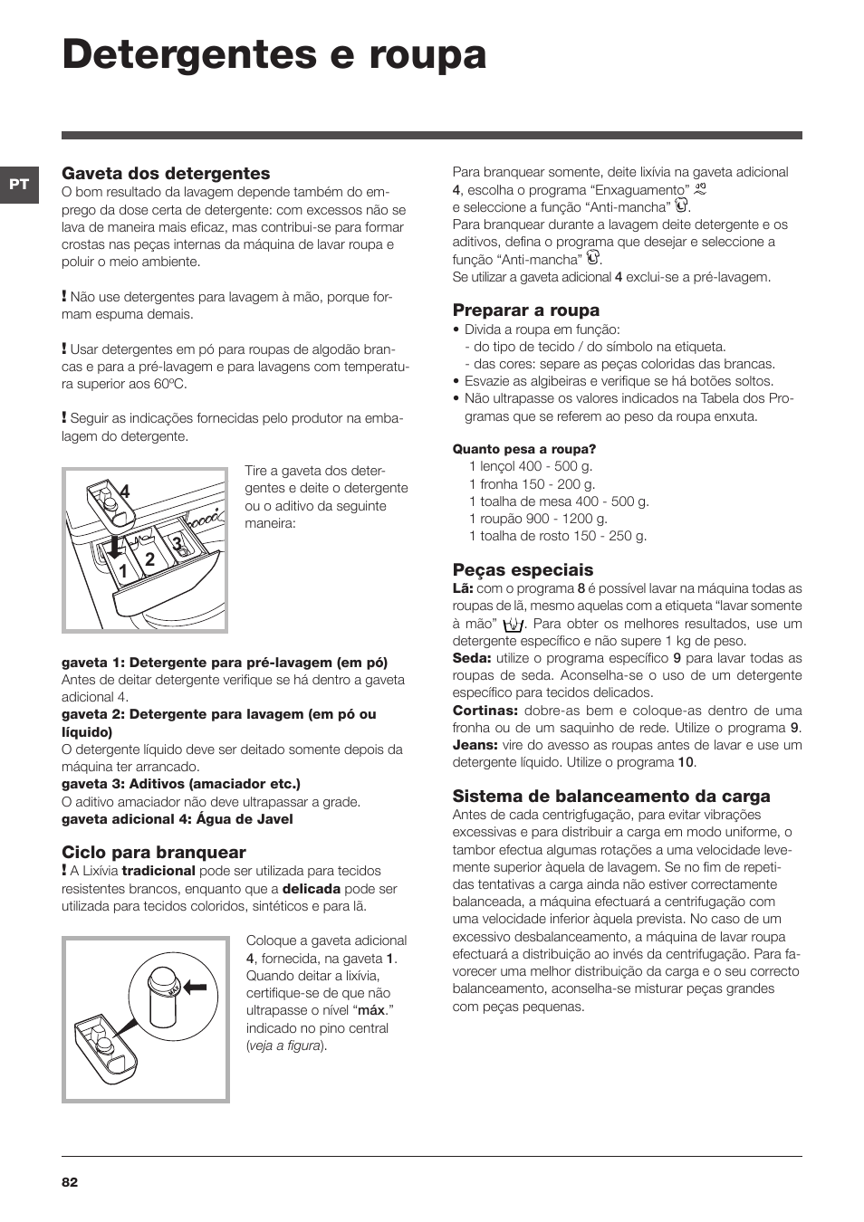 Detergentes e roupa | Indesit IWUD 4125 User Manual | Page 82 / 84