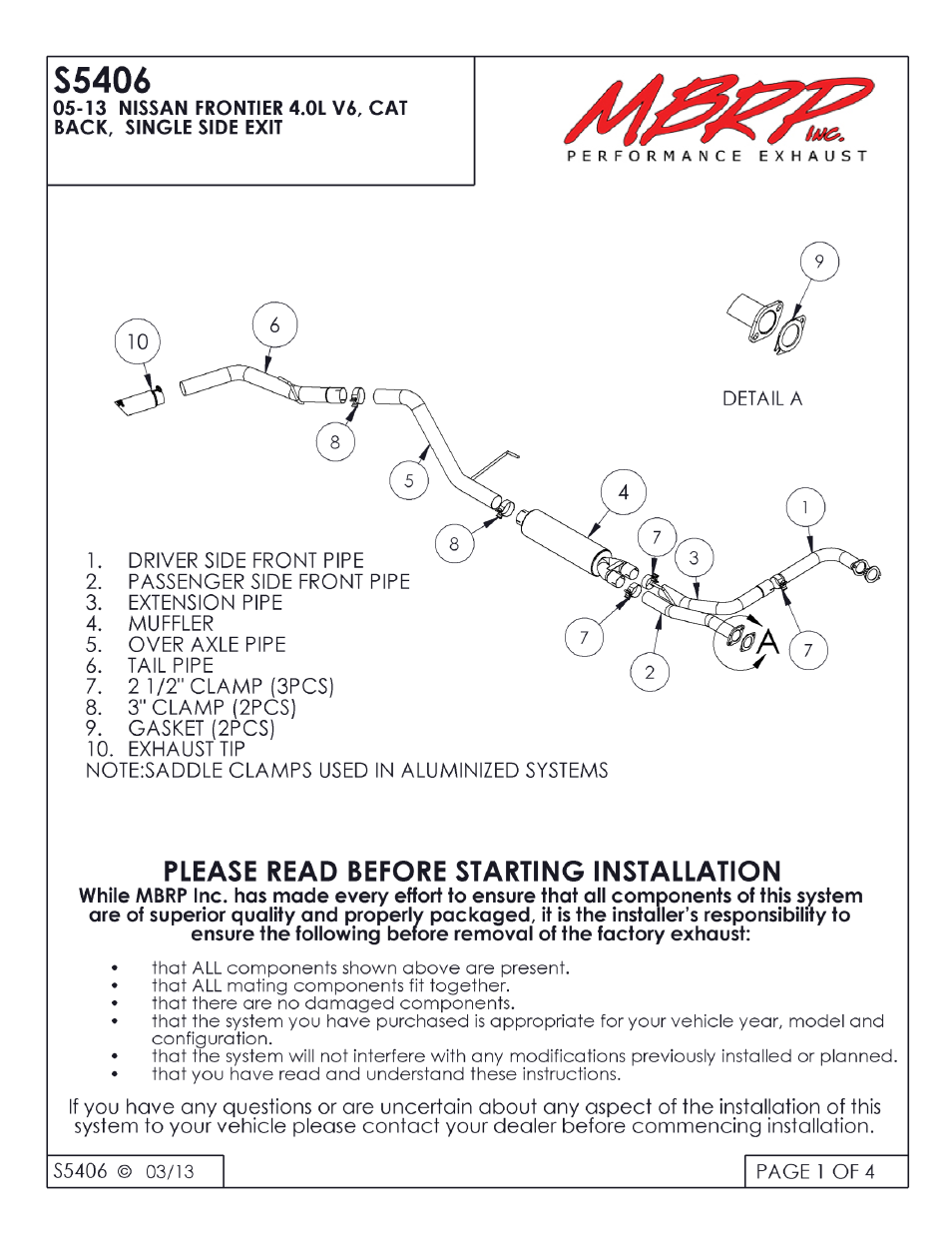MBRP S5406 User Manual | 4 pages