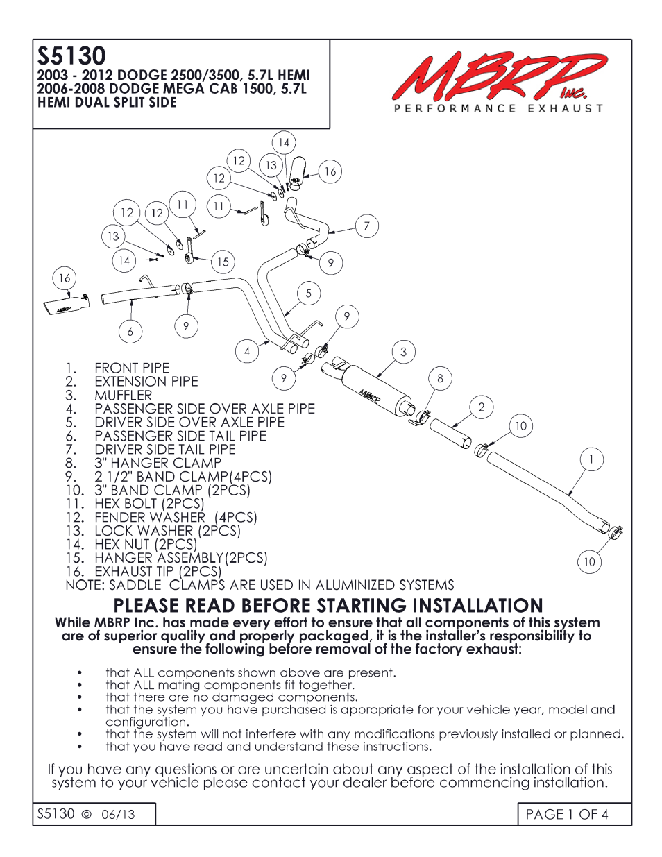 MBRP S5130 User Manual | 4 pages