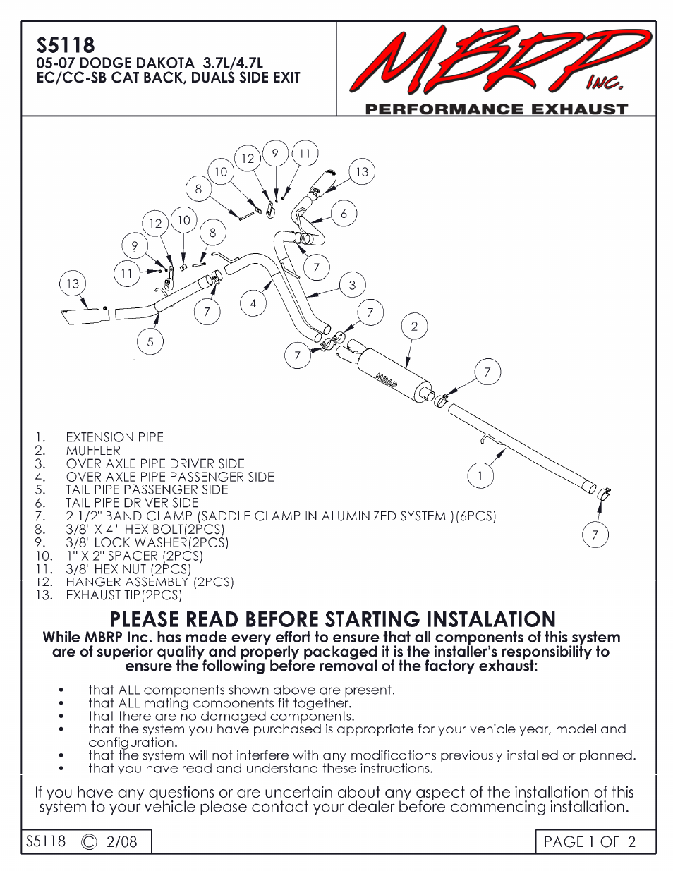 MBRP S5118 User Manual | 2 pages