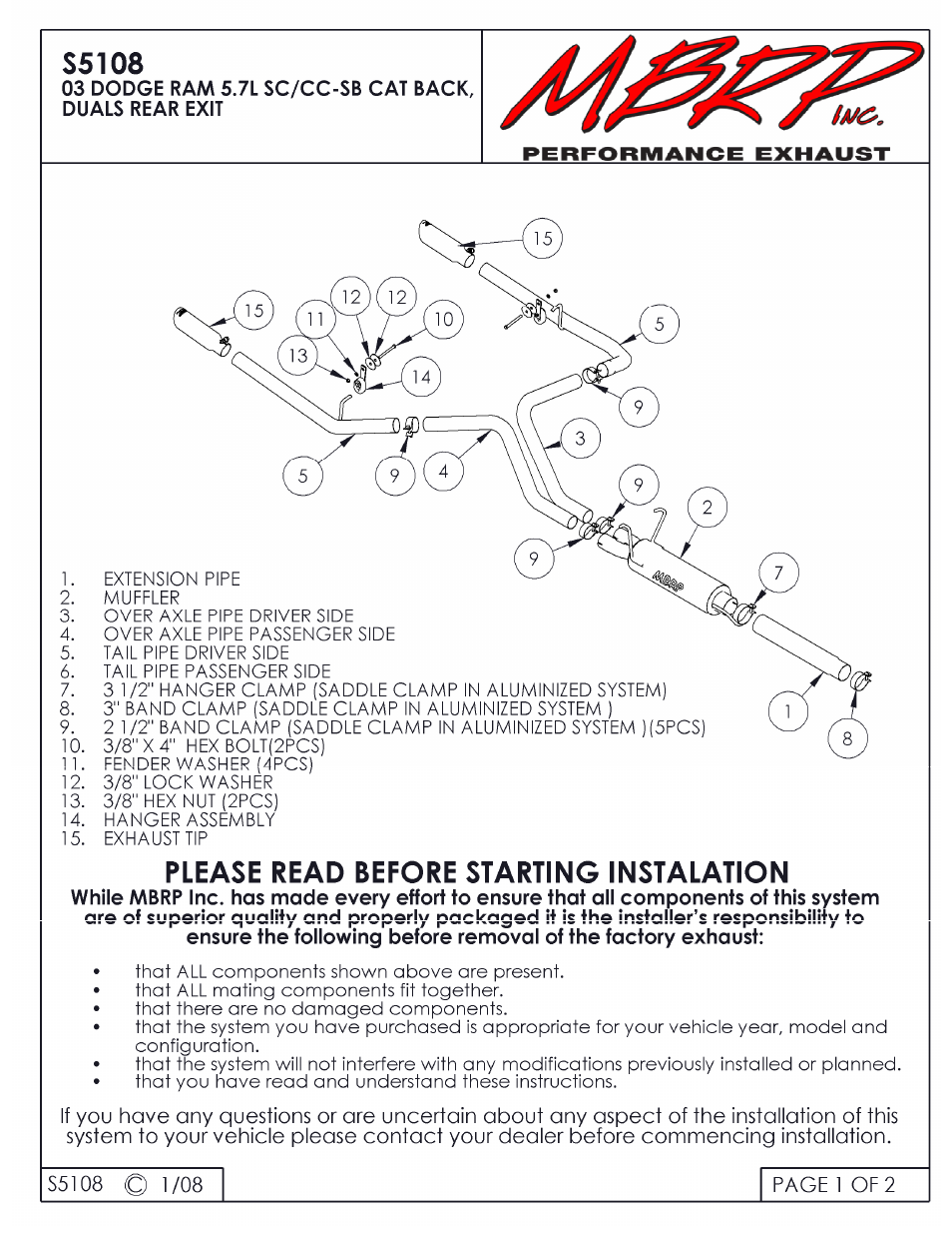 MBRP S5108 User Manual | 2 pages