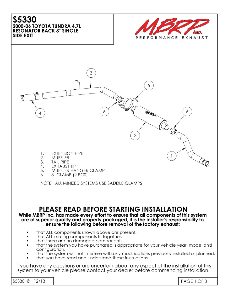 MBRP S5330 User Manual | 3 pages