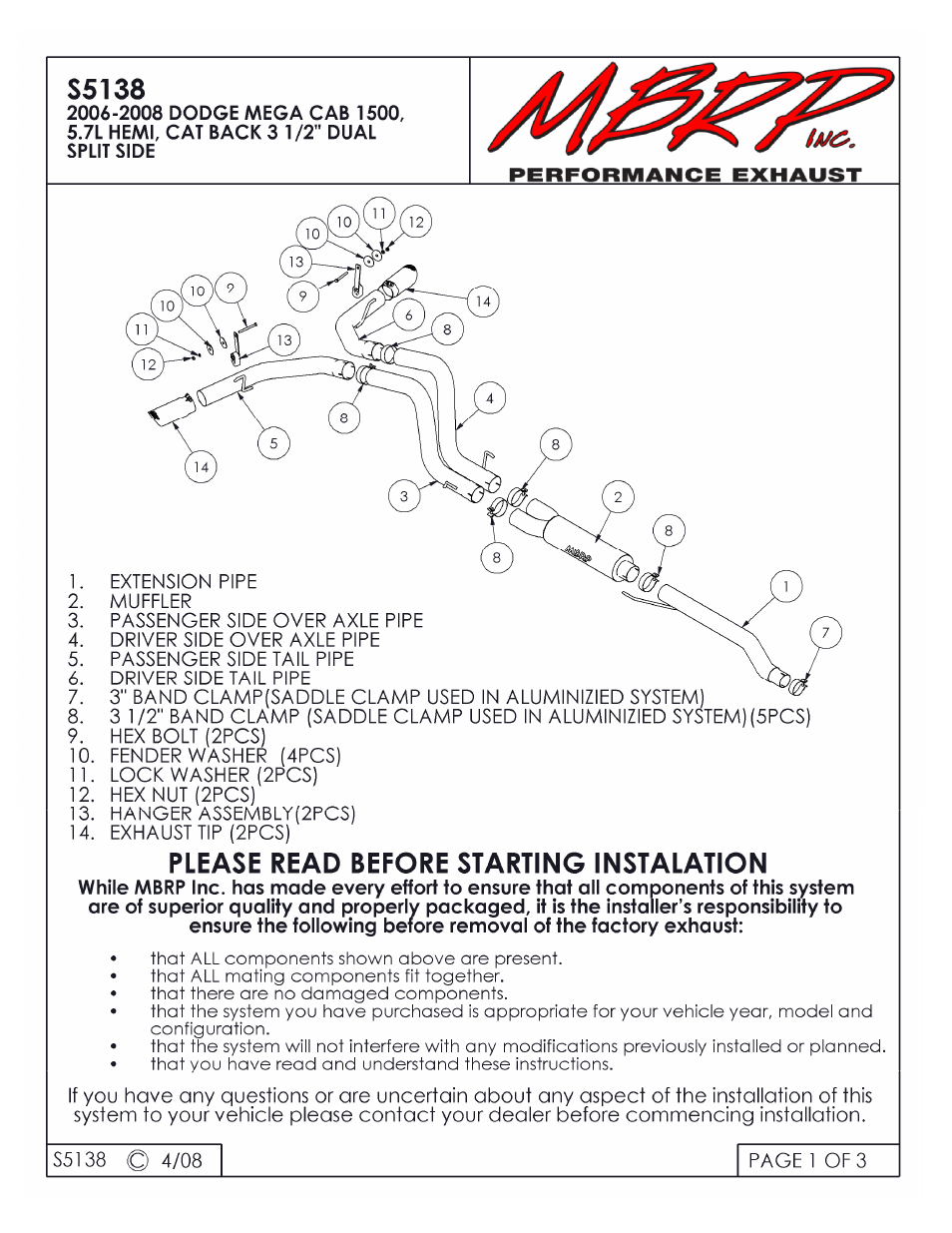 MBRP S5138 User Manual | 3 pages