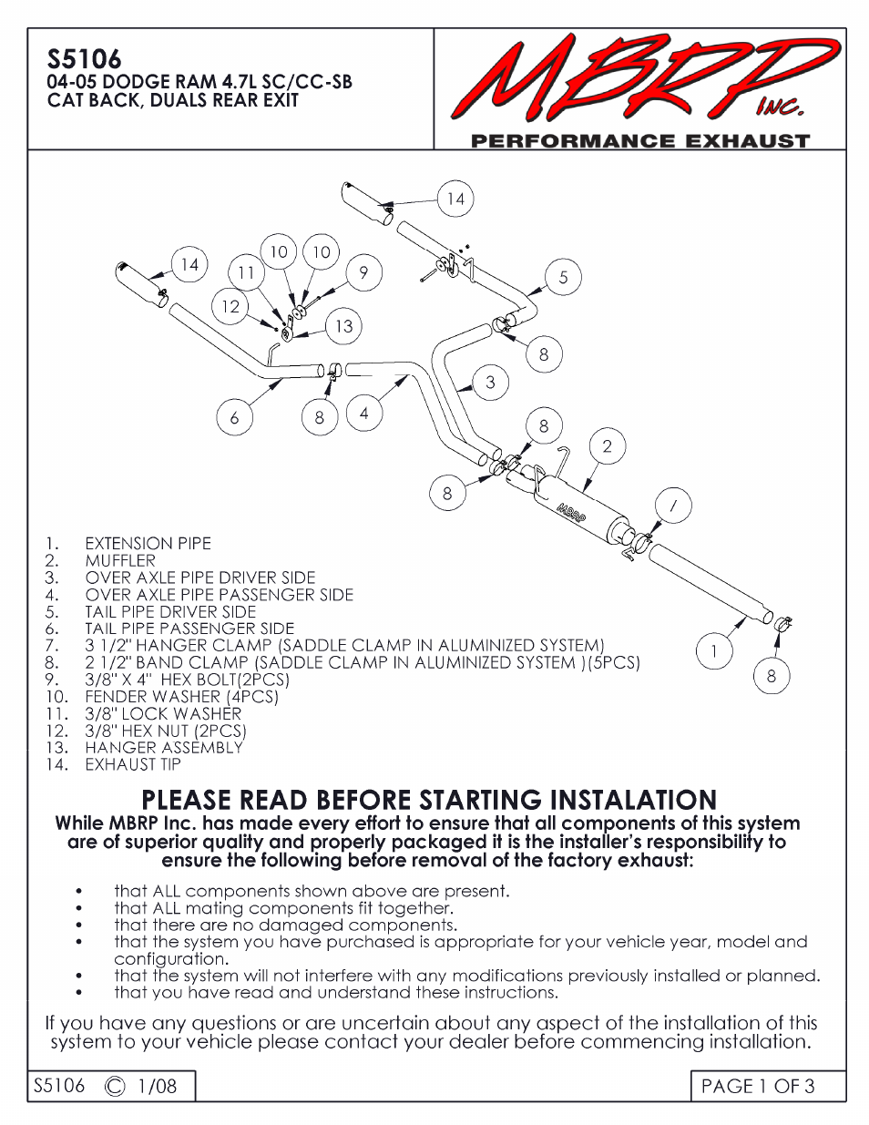 MBRP S5106 User Manual | 3 pages