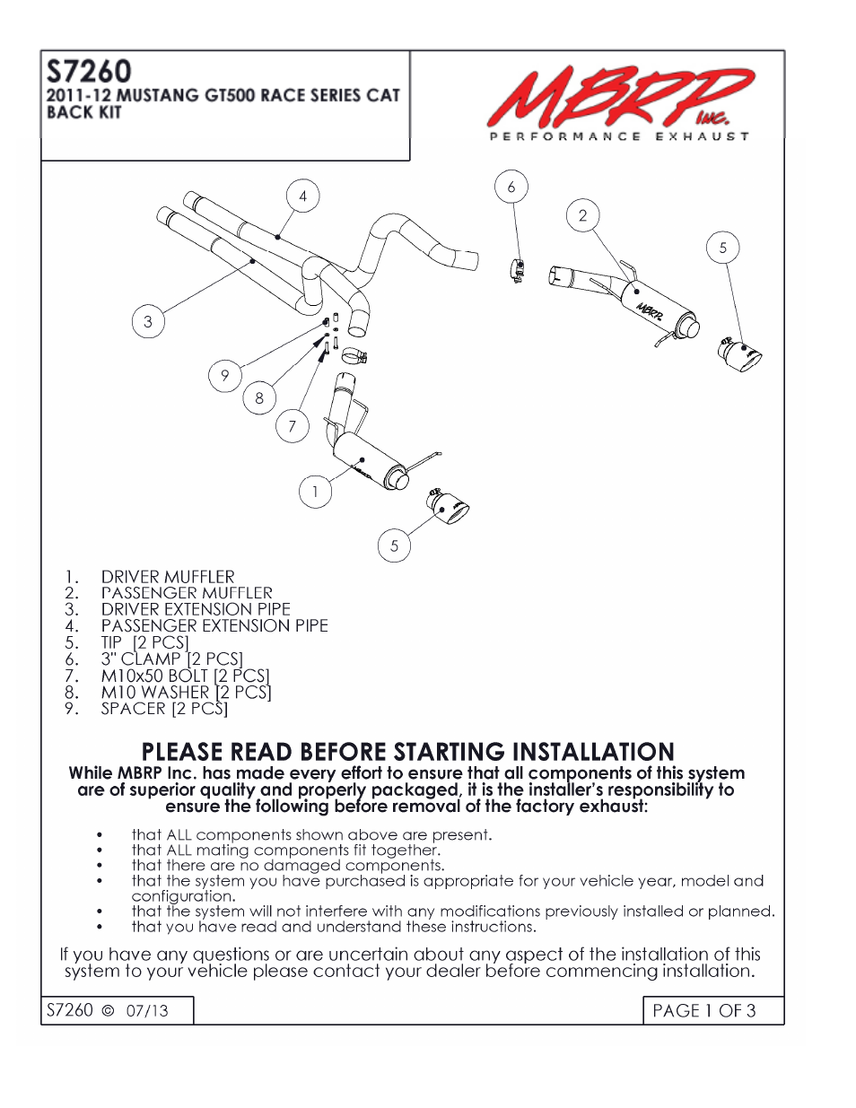 MBRP S7260 User Manual | 3 pages