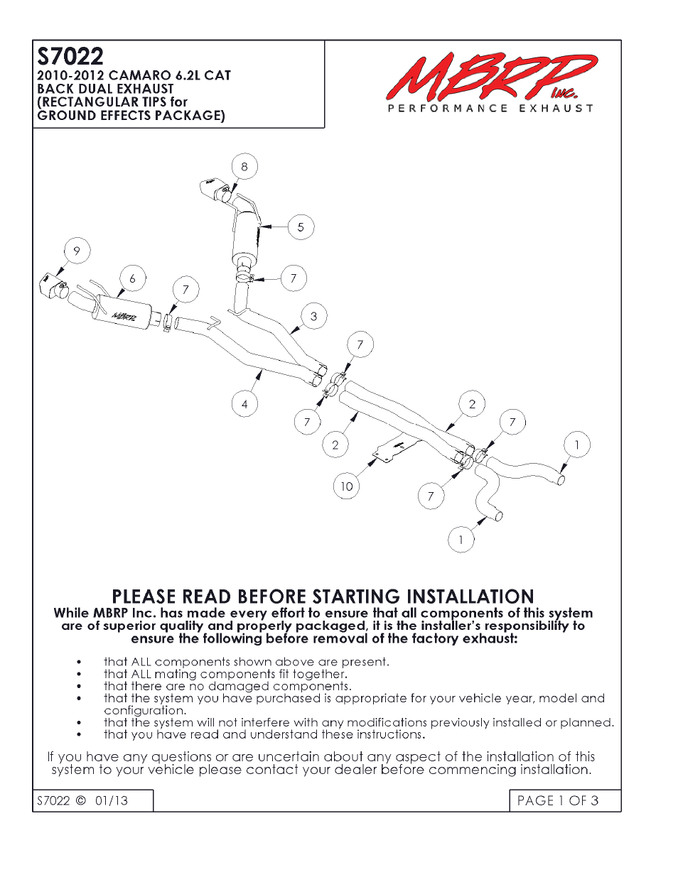 MBRP S7022 User Manual | 3 pages