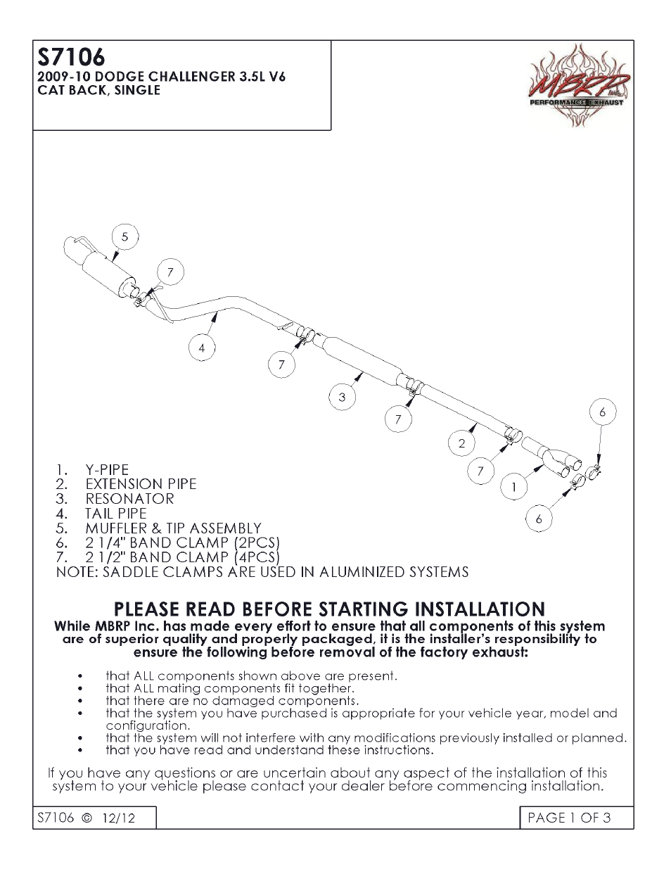 MBRP S7106 User Manual | 3 pages