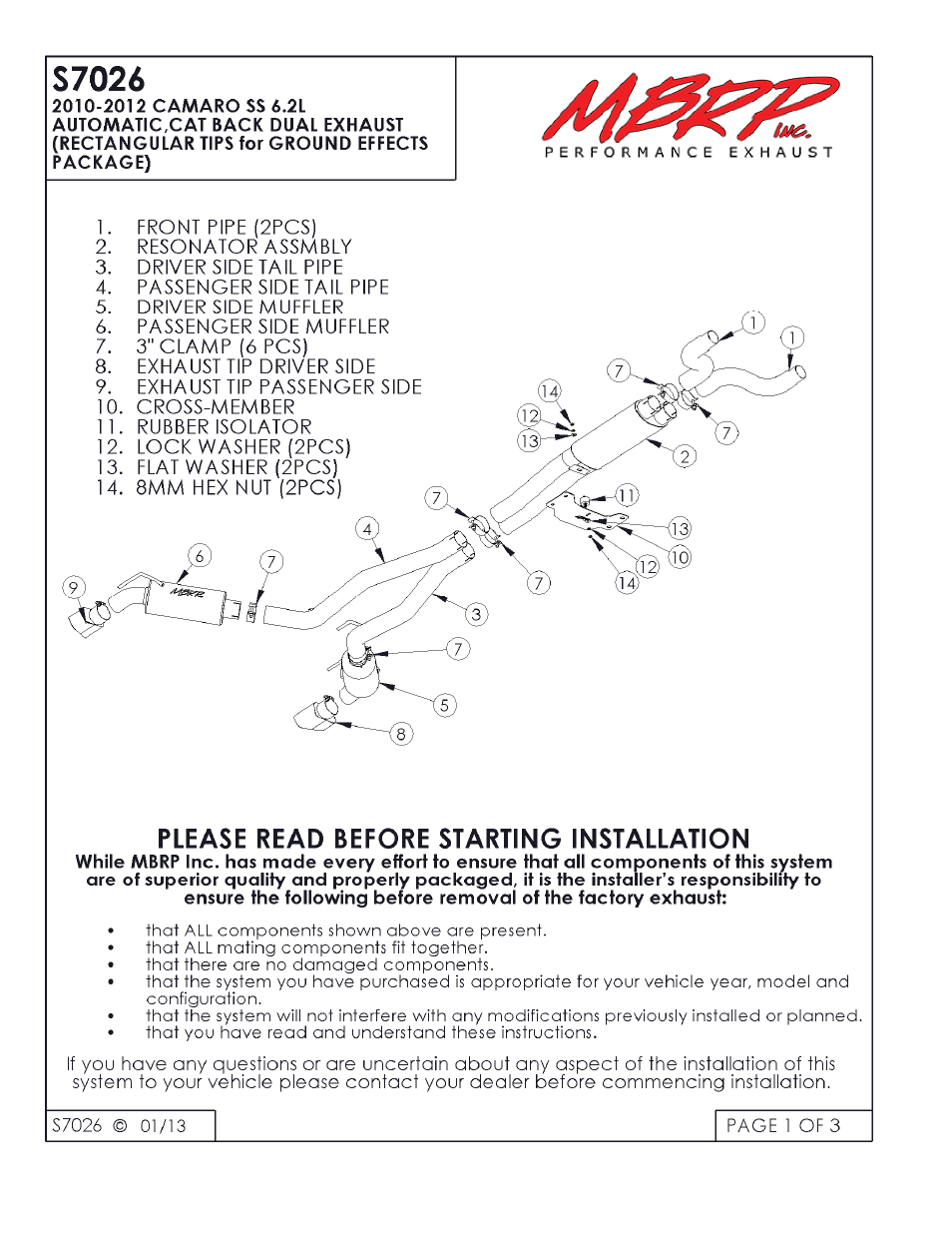 MBRP S7026 User Manual | 3 pages