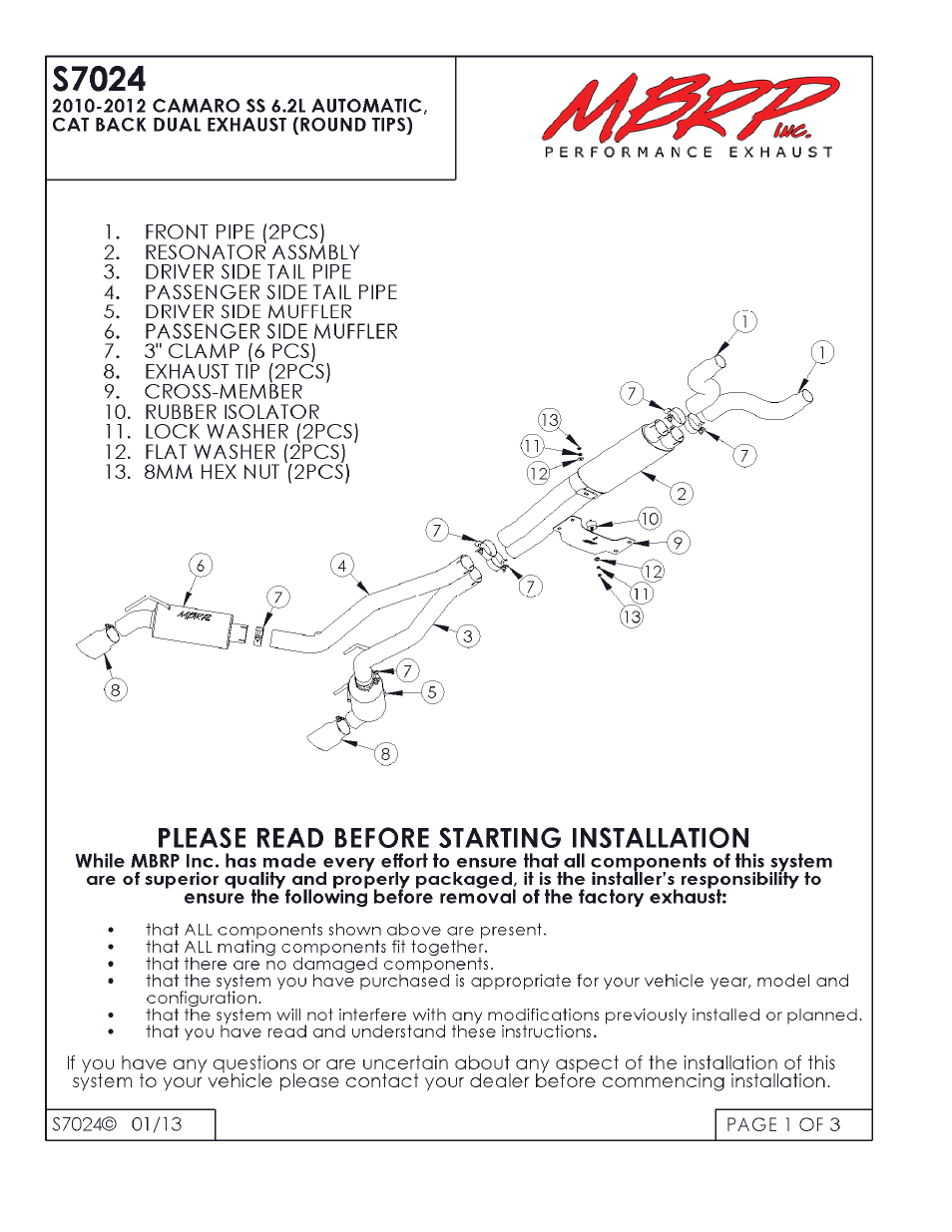 MBRP S7024 User Manual | 3 pages