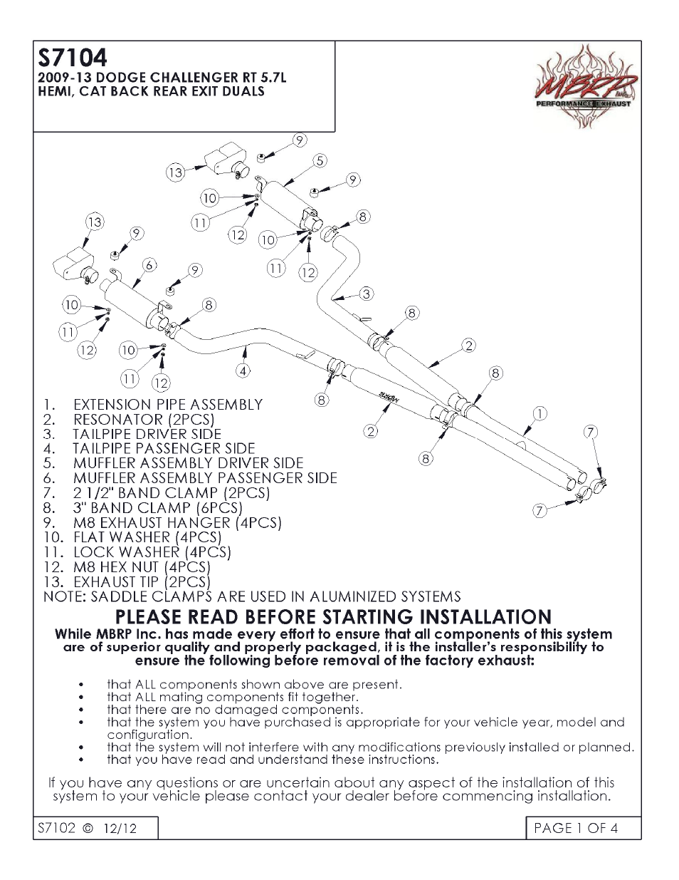 MBRP S7104 User Manual | 4 pages