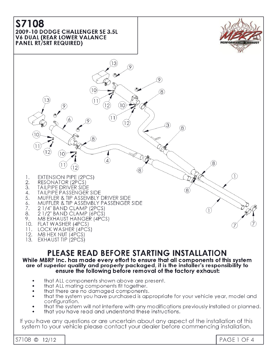 MBRP S7108 User Manual | 4 pages