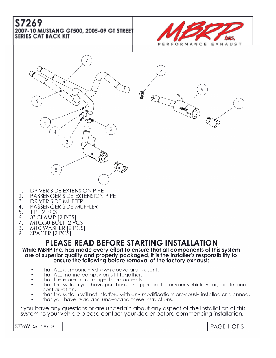 MBRP S7269 User Manual | 3 pages