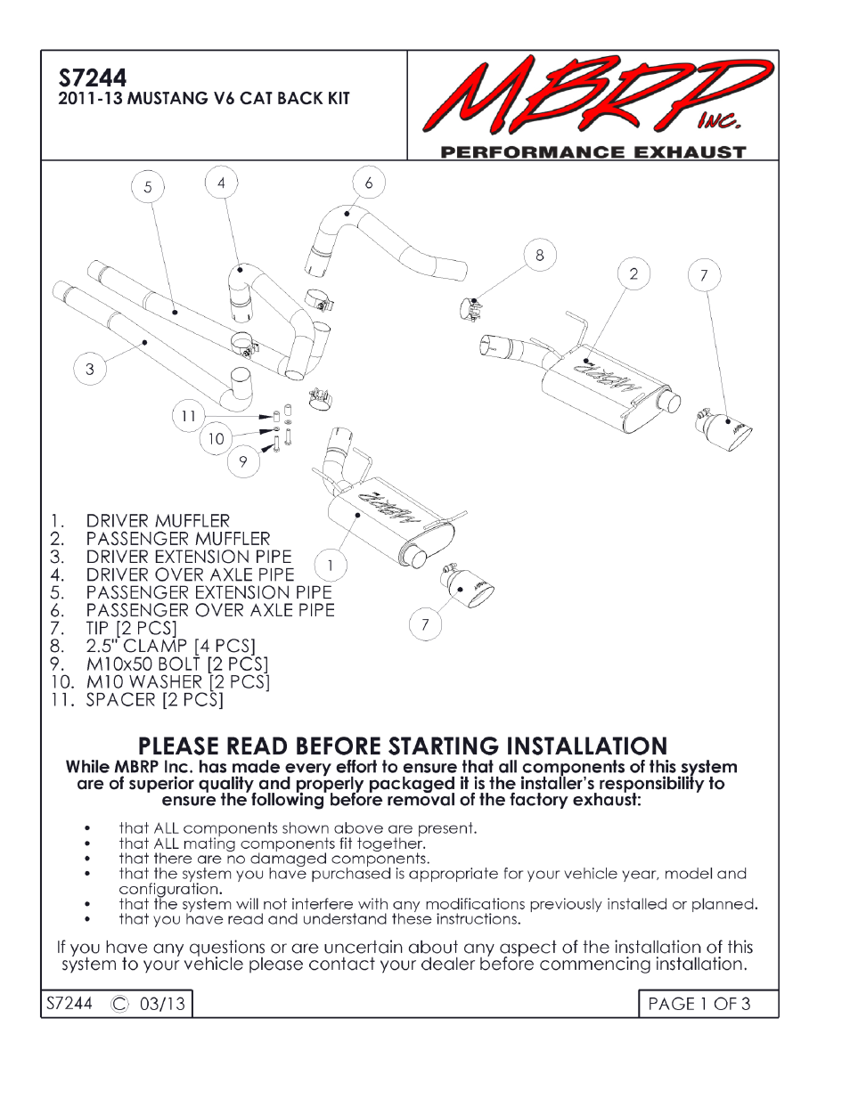 MBRP S7244 User Manual | 3 pages