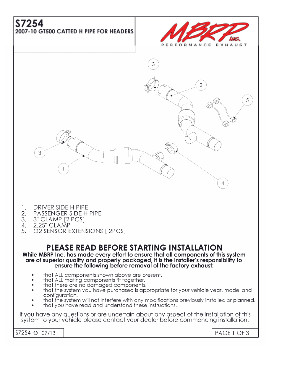 MBRP S7254 User Manual | 3 pages