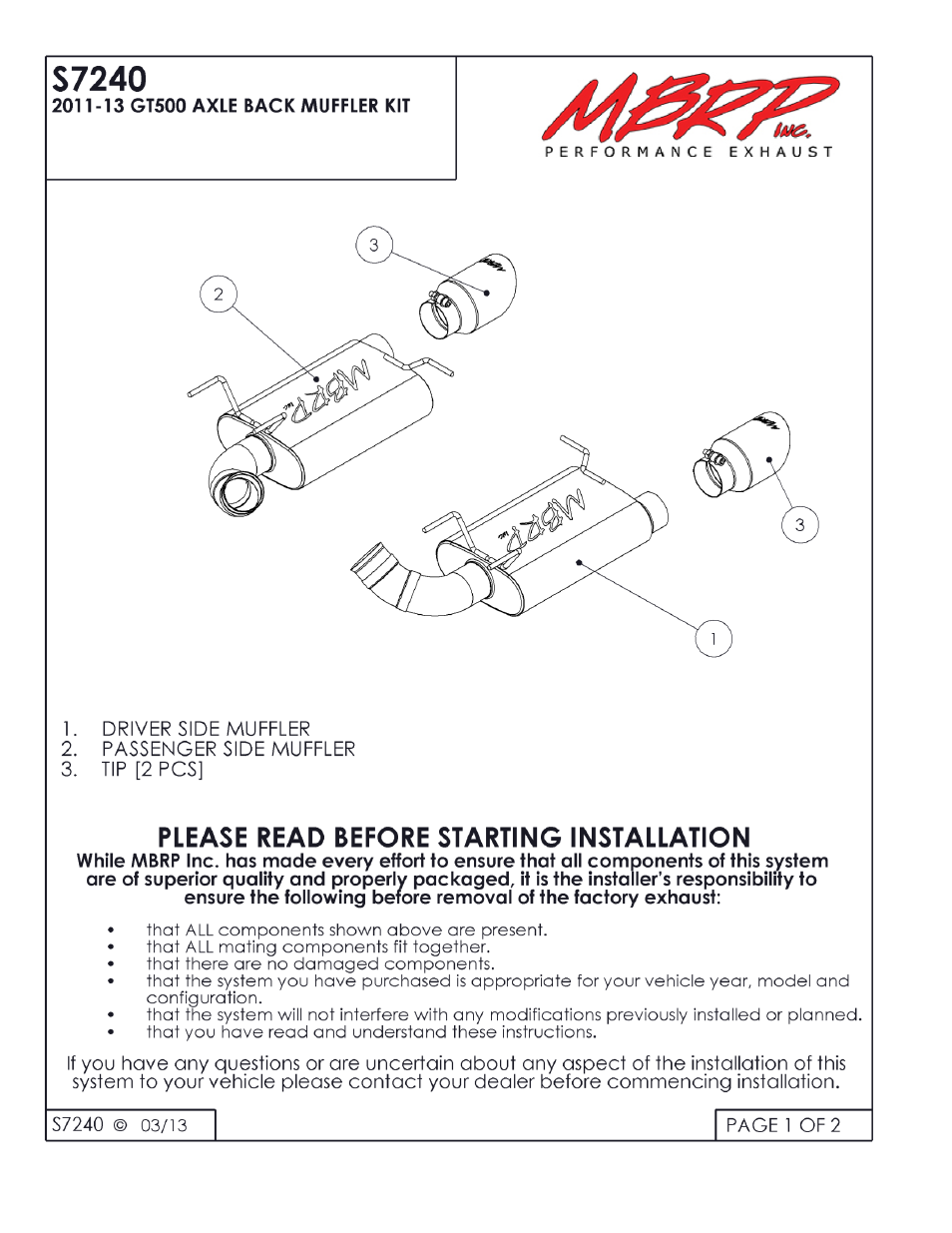 MBRP S7240 User Manual | 2 pages