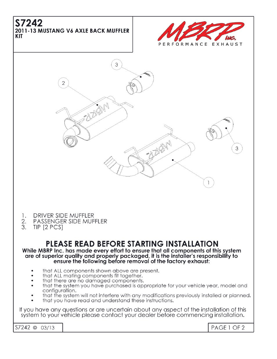 MBRP S7242 User Manual | 2 pages