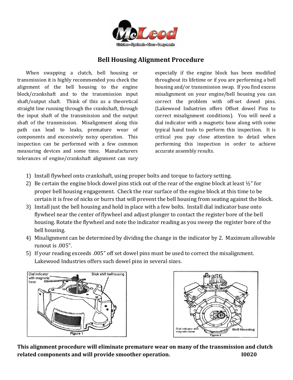 Mc Leod Bellhousing Alignment Procedure User Manual | 1 page