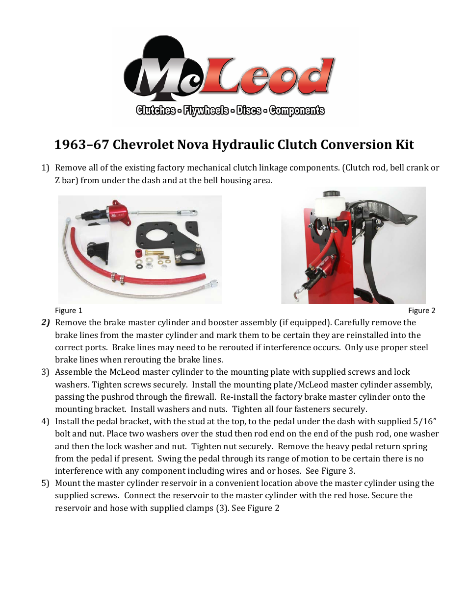 Mc Leod 1963-1967 Nova Hydraulic Conversion Instructions User Manual | 2 pages