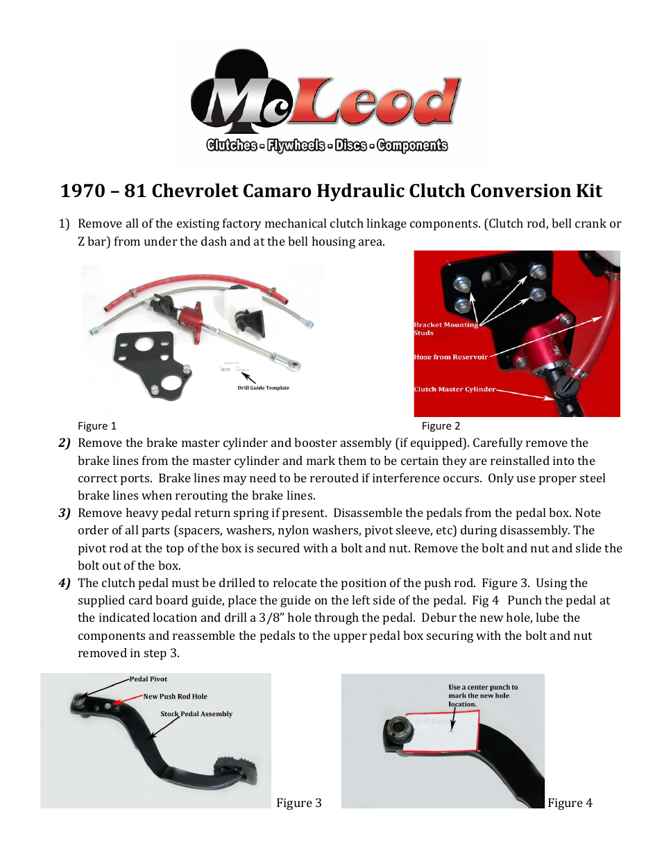 Mc Leod 1970-1981 Camaro Hydraulic Conversion Instructions User Manual | 2 pages