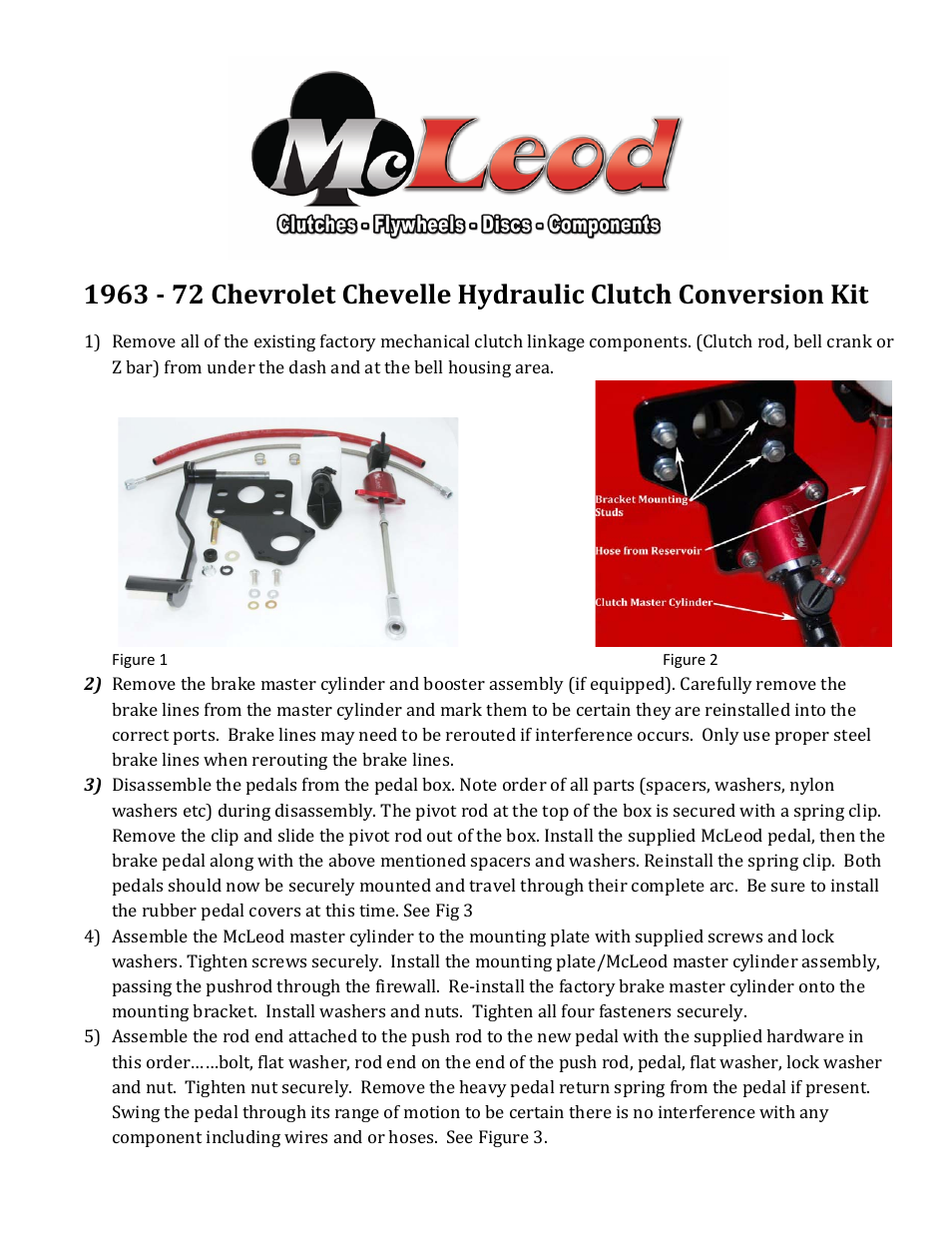 Mc Leod 1963-1972 Chevelle Hydraulic Conversion Instructions User Manual | 2 pages