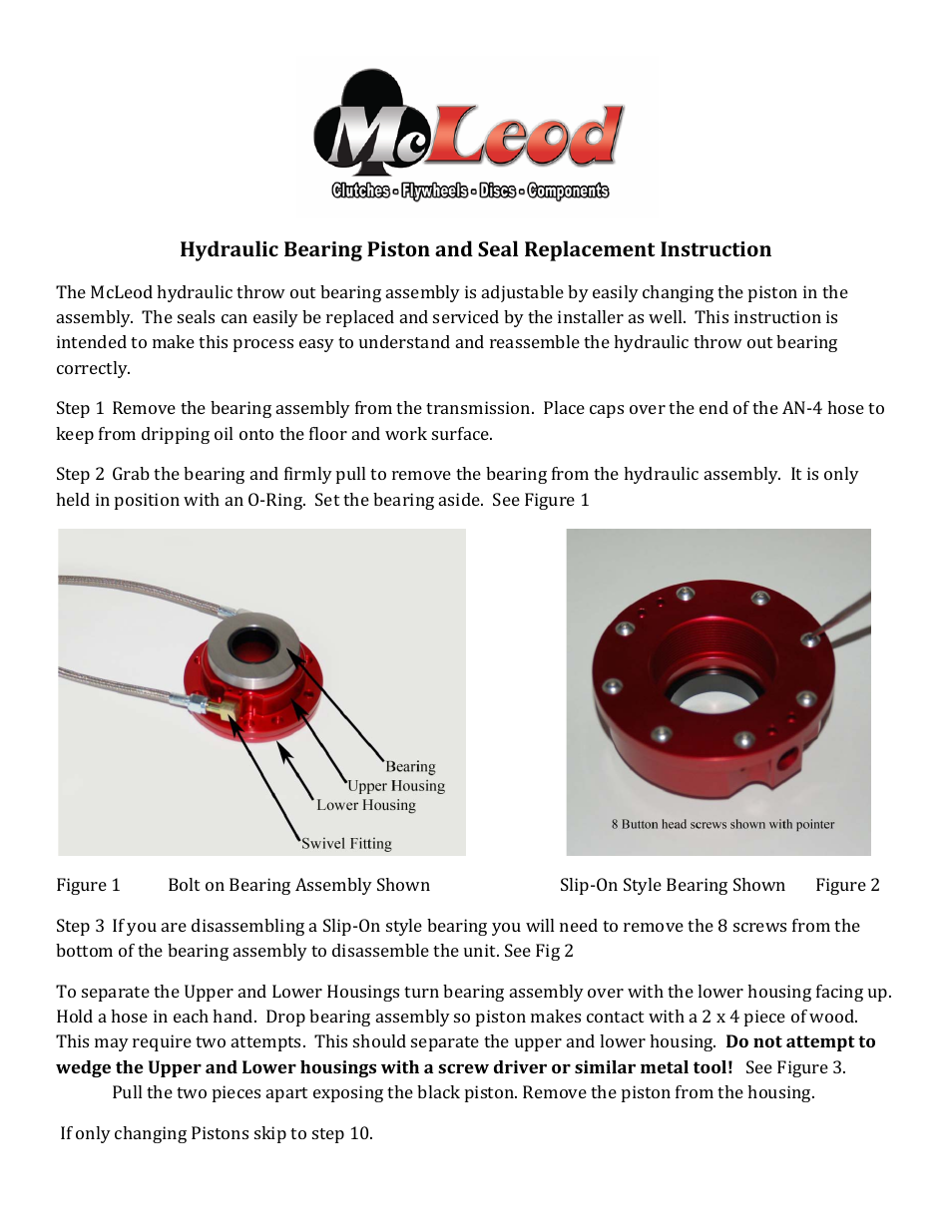 Mc Leod Piston Seal Replacement User Manual | 3 pages