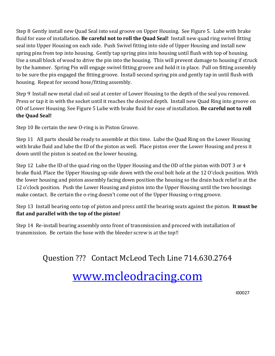 Mc Leod Piston Seal Replacement User Manual | Page 3 / 3