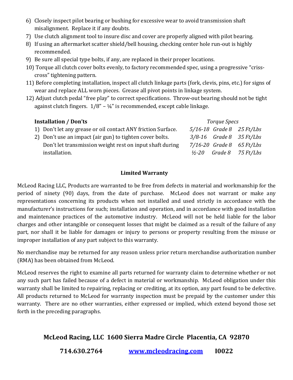 Mc Leod 4400 Series Truck Pull User Manual | Page 5 / 5