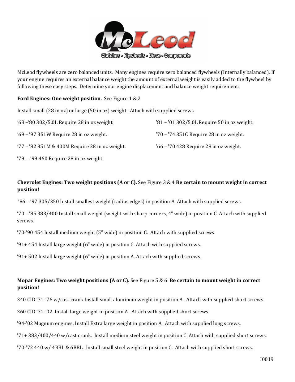 Mc Leod Bolt On Flywheel Weights User Manual | 2 pages