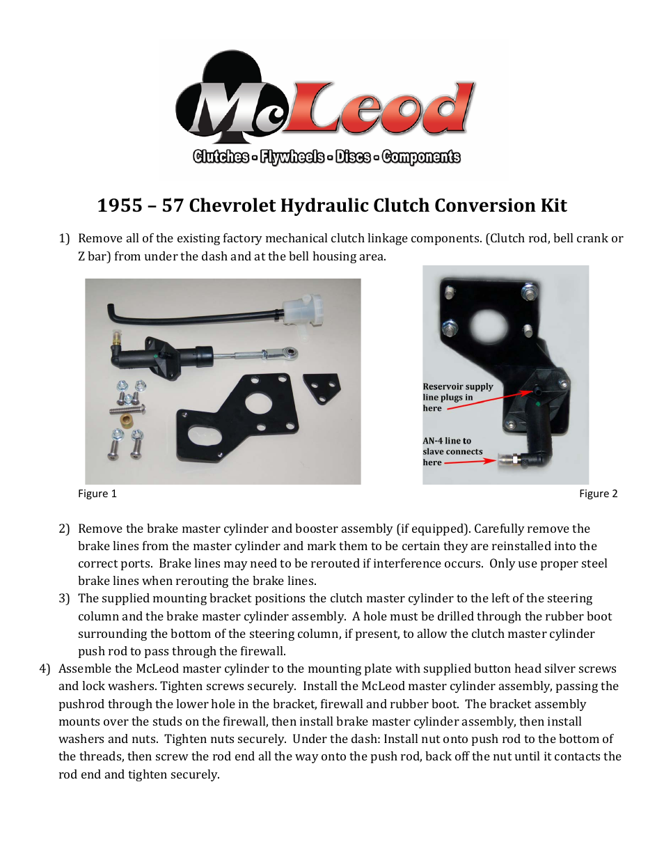 Mc Leod 1955-57 Chevy Hydraulic Conversion Instructions User Manual | 2 pages