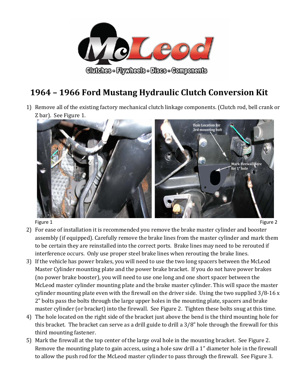 Mc Leod 1964-66 Mustang Hydraulic Conversion Instructions User Manual | 2 pages