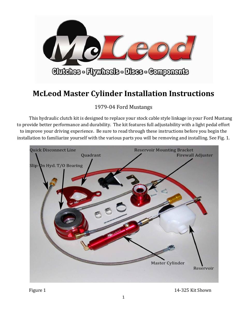 Mc Leod 1979-04 Mustang Hydraulic Conversion Instructions User Manual | 4 pages