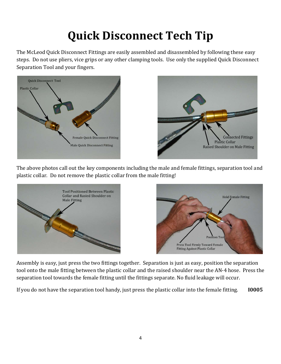 Quick disconnect tech tip | Mc Leod 1979-04 Mustang Hydraulic Conversion Instructions User Manual | Page 4 / 4