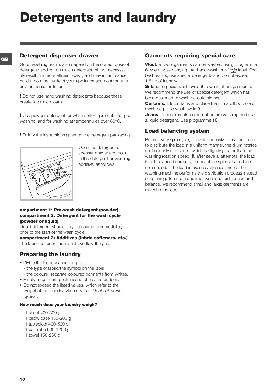 Detergents and laundry | Indesit IWB 5125 User Manual | Page 10 / 48