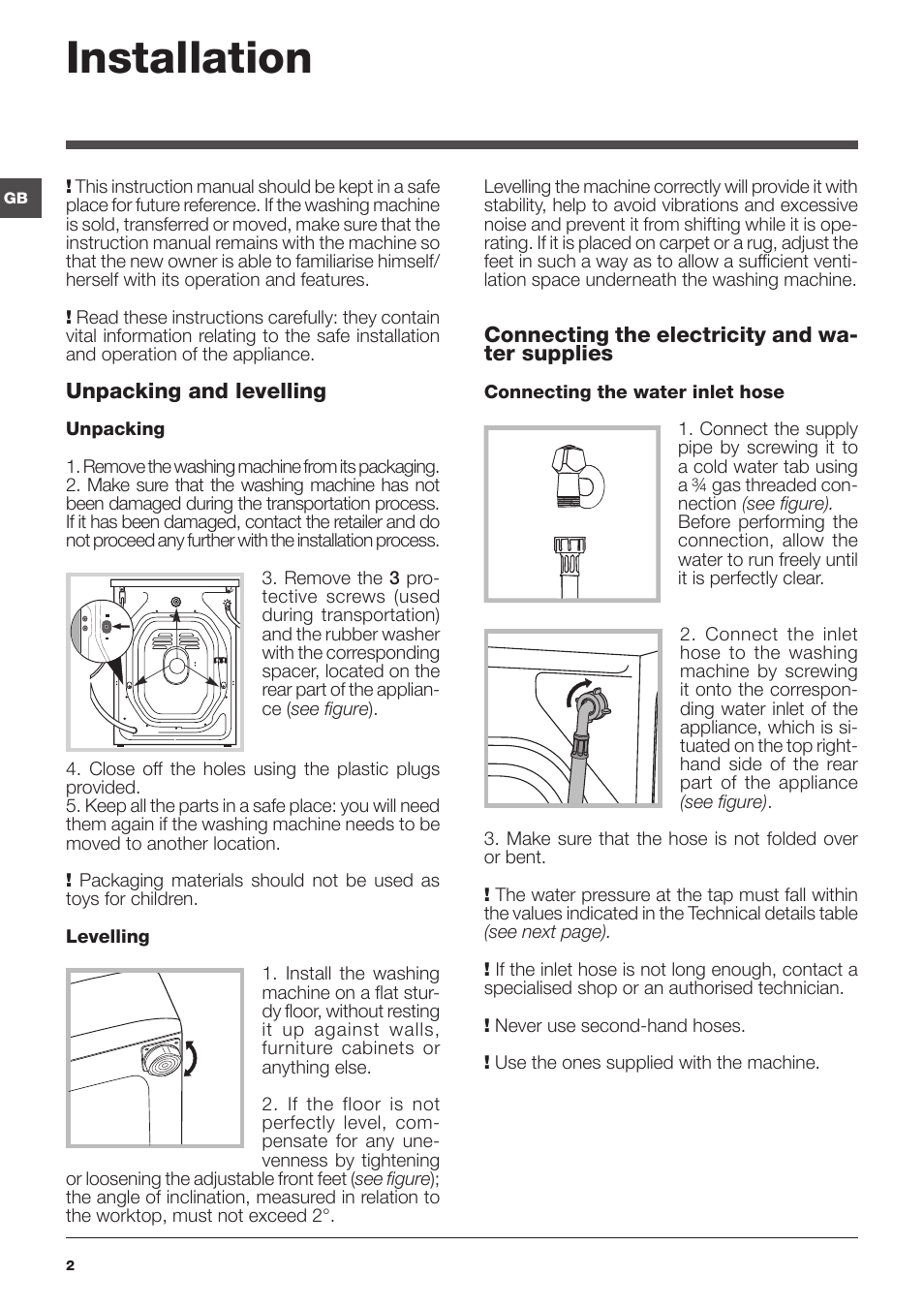 Installation | Indesit IWB 5125 User Manual | Page 2 / 48