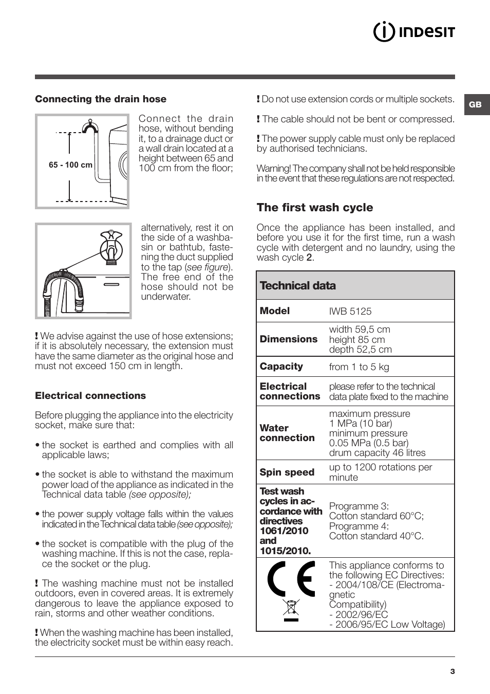 Indesit IWB 5125 User Manual | Page 3 / 48