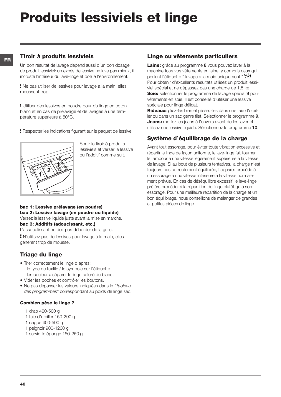 Produits lessiviels et linge | Indesit IWB 5125 User Manual | Page 46 / 48