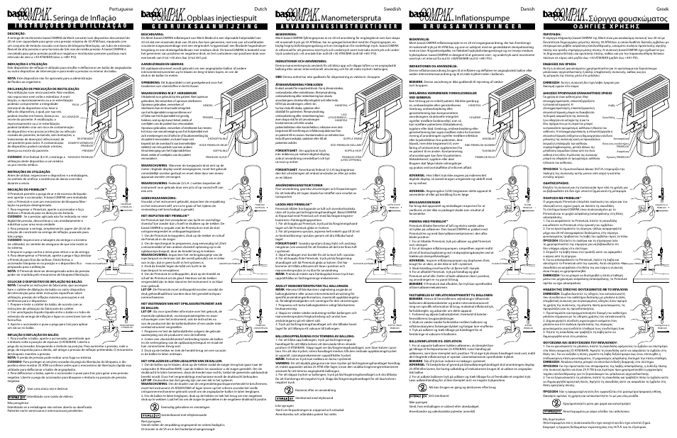 Σύριγγα φουσκώματος, Seringa de inflação, Opblaas injectiespuit | Inflationspumpe, Manometerspruta, Dutch swedish danish greek portuguese | Merit Medical BasixCOMPAK Inflation Syringe User Manual | Page 2 / 2