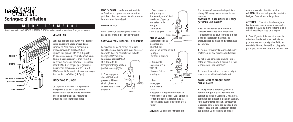 Seringue d'inflation | Merit Medical BasixCOMPAK Inflation Syringe User Manual | Page 2 / 10