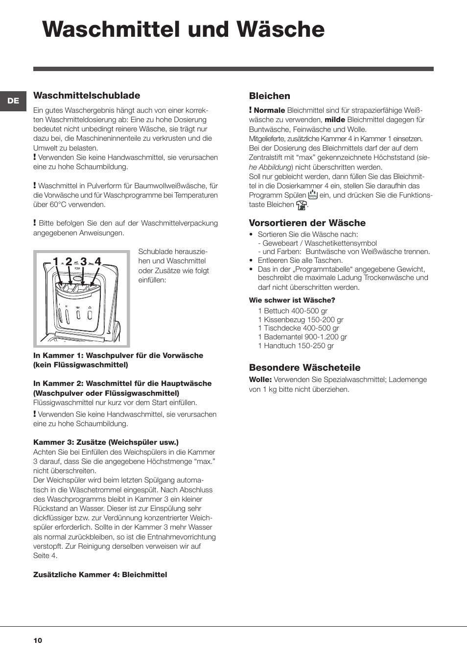 Waschmittel und wäsche | Indesit WITL 1051 User Manual | Page 10 / 48