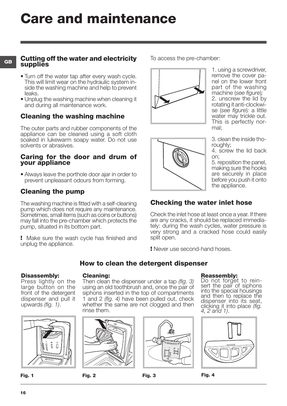 Care and maintenance | Indesit WITL 1051 User Manual | Page 16 / 48