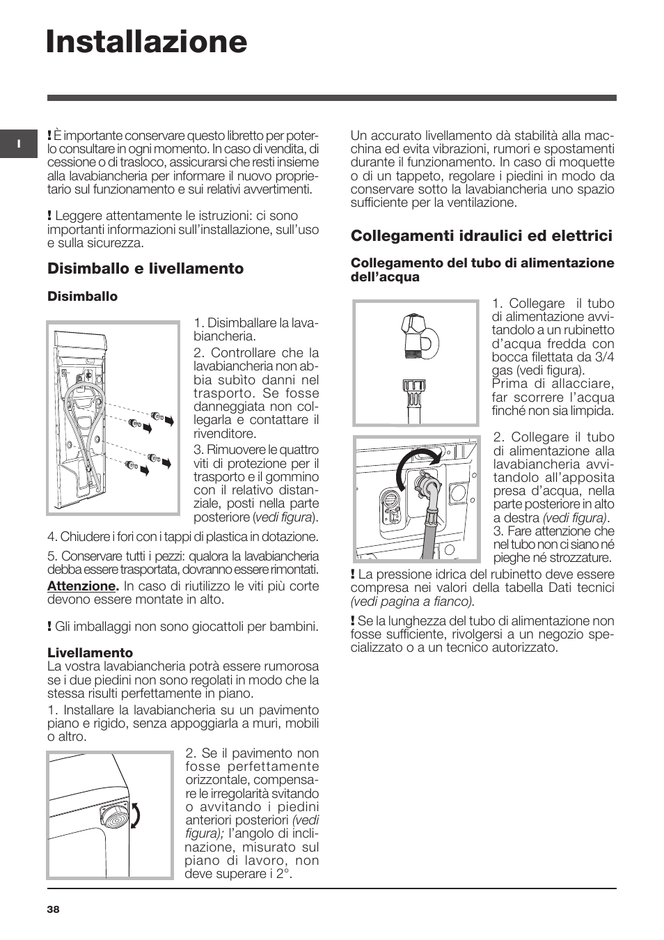 Installazione | Indesit WITL 1051 User Manual | Page 38 / 48
