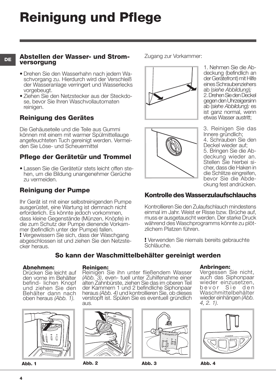 Reinigung und pflege | Indesit WITL 1051 User Manual | Page 4 / 48