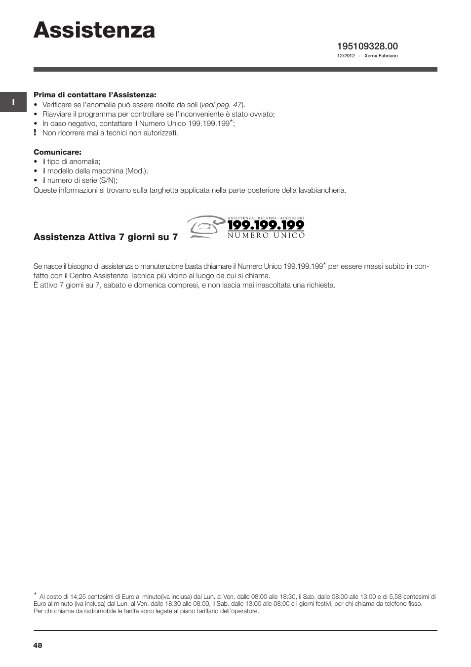 Assistenza | Indesit WITL 1051 User Manual | Page 48 / 48