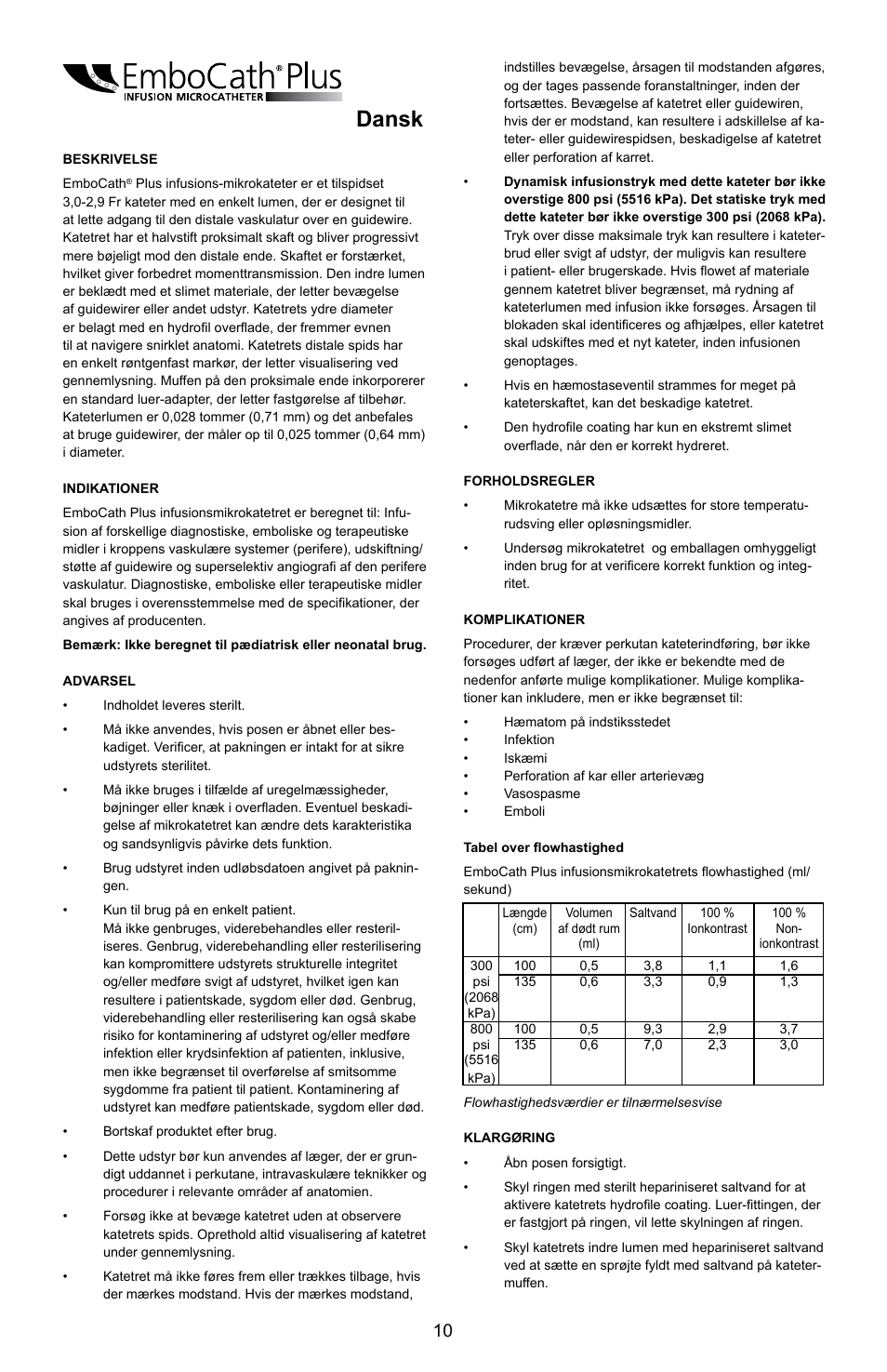 Dansk | Merit Medical EmboCath Plus Infusion Microcatheter IFU User Manual | Page 12 / 49
