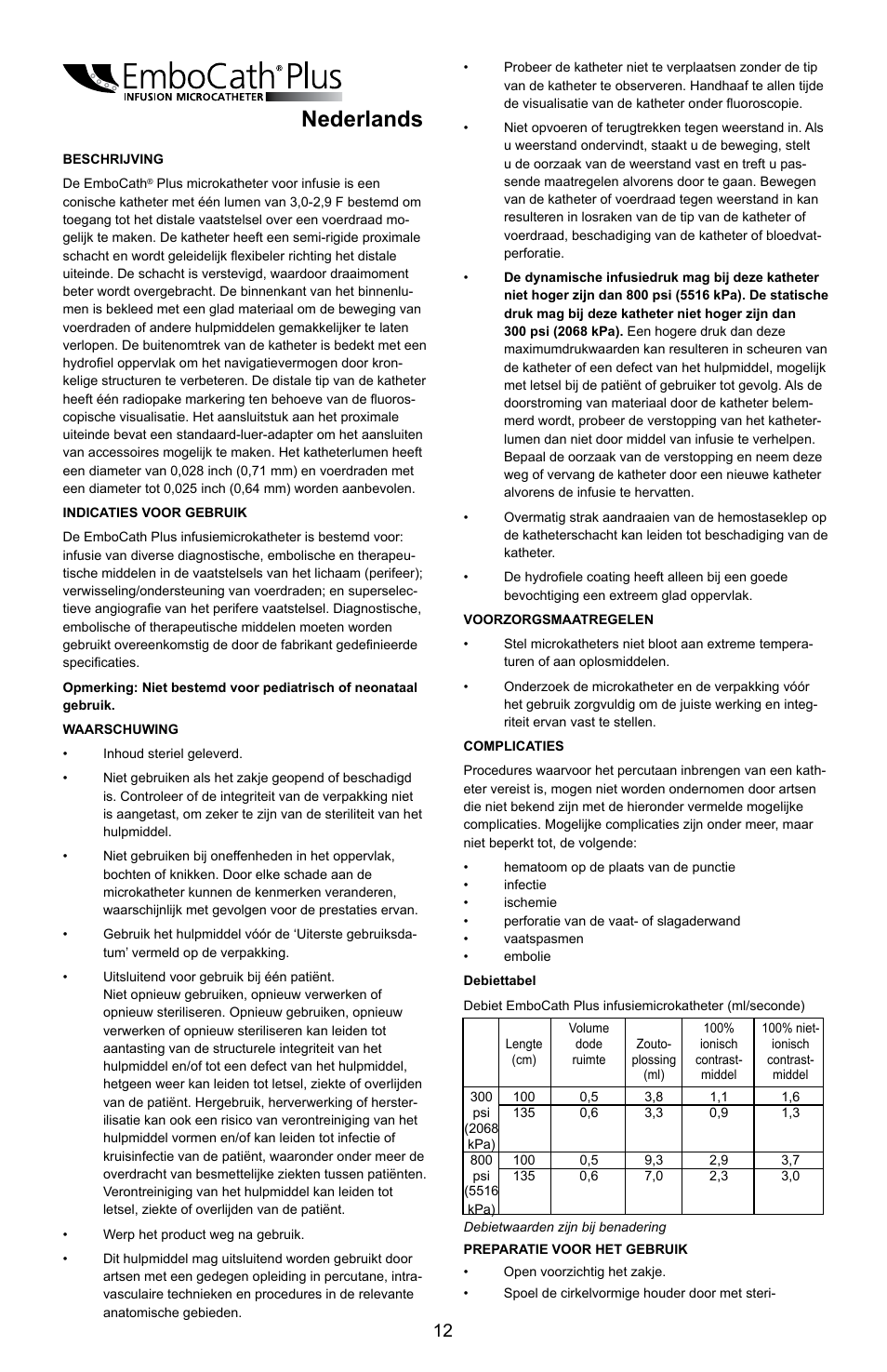 Nederlands | Merit Medical EmboCath Plus Infusion Microcatheter IFU User Manual | Page 14 / 49