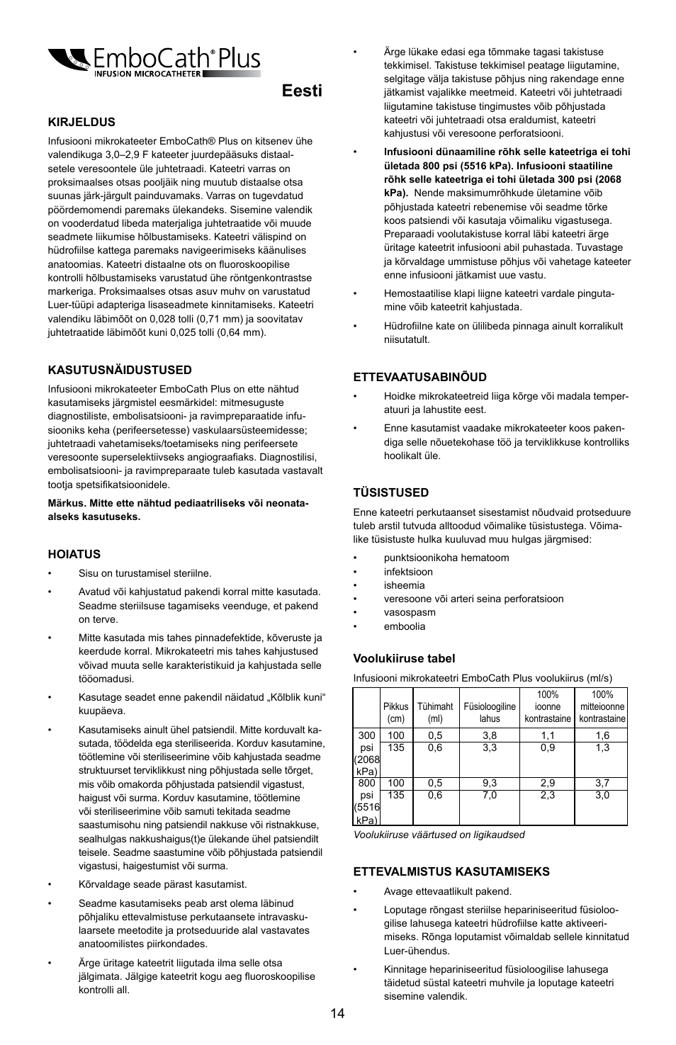 Eesti | Merit Medical EmboCath Plus Infusion Microcatheter IFU User Manual | Page 16 / 49